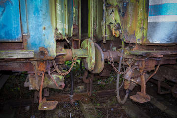 Train bumpers rotting and rusting - detail of abandoned train