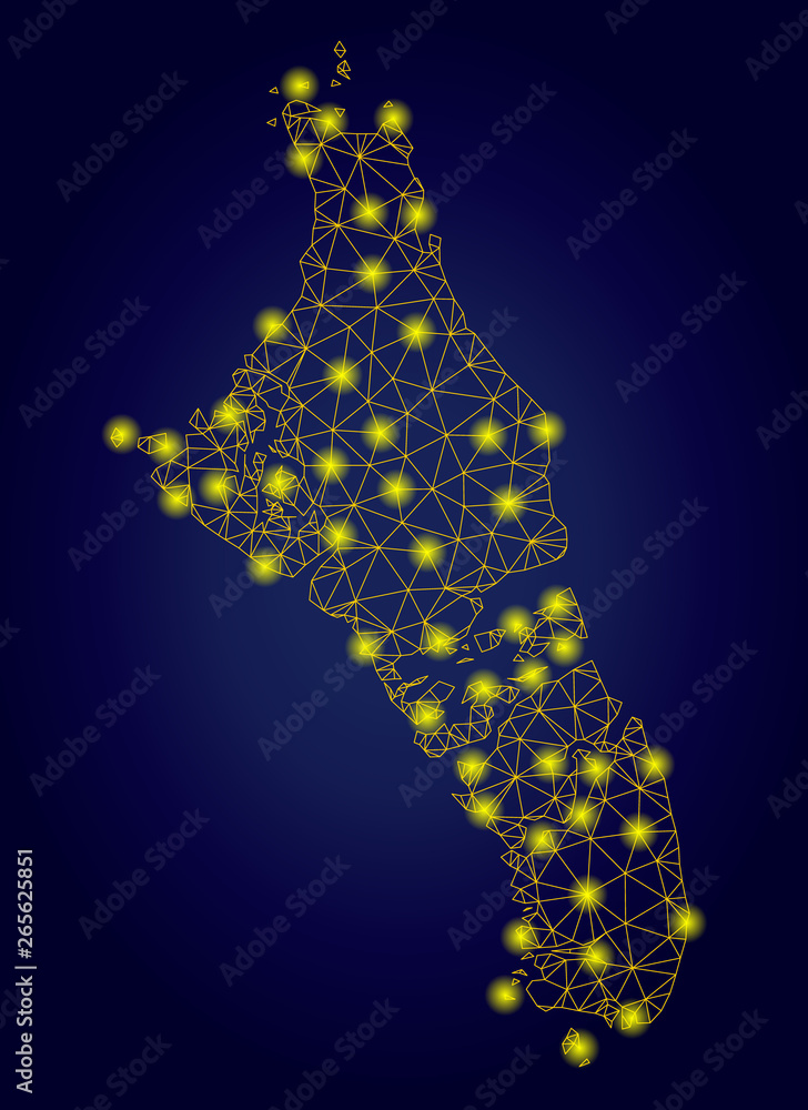 Poster yellow mesh vector andros island of bahamas map with glare effect on a dark blue gradiented backgrou