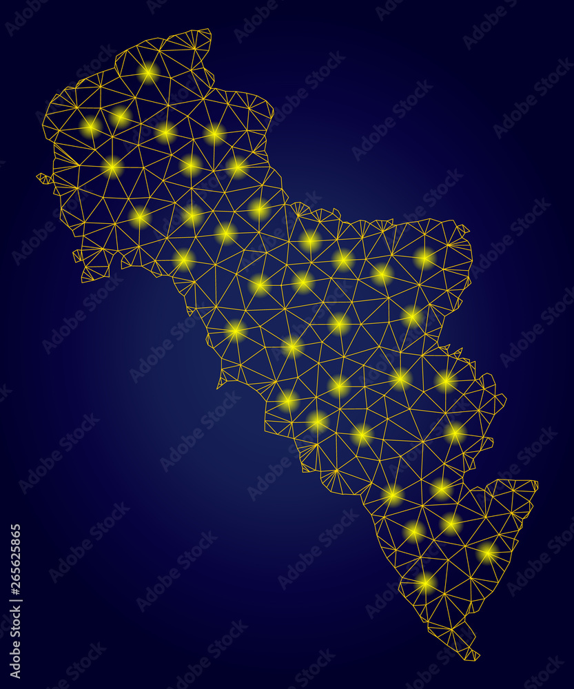 Poster yellow mesh vector andros island of greece map with glare effect on a dark blue gradiented backgroun