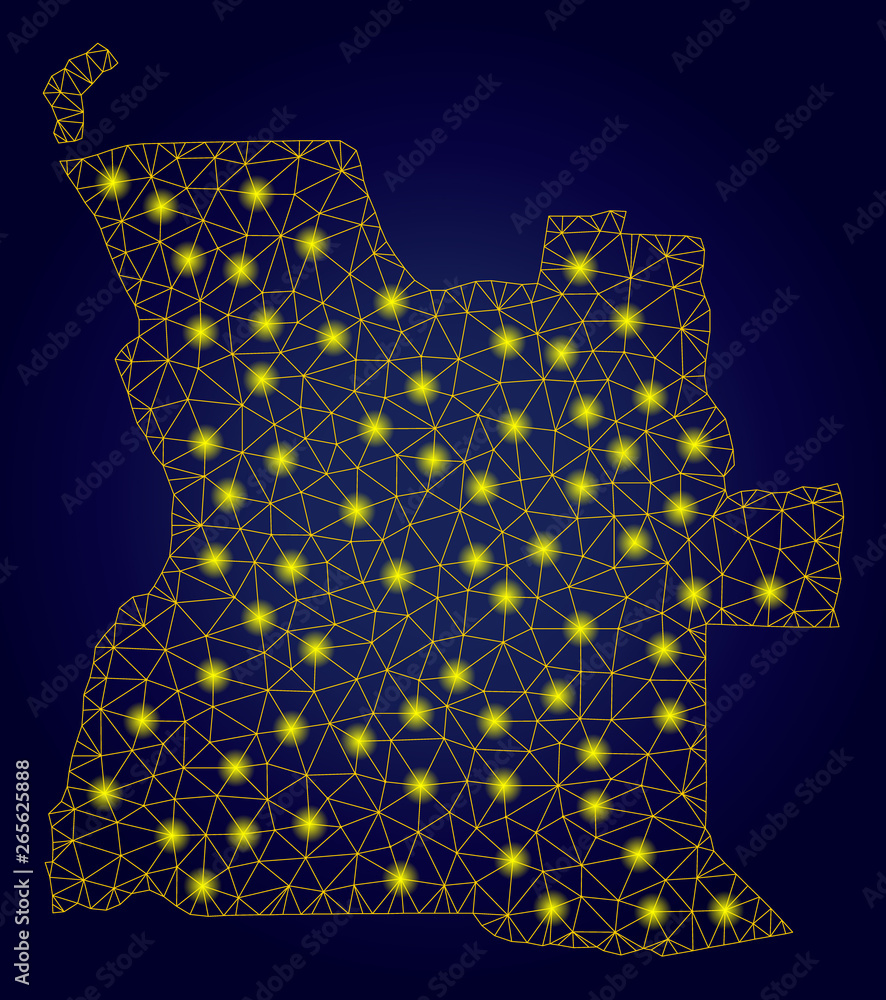Aufkleber yellow mesh vector angola map with glare effect on a dark blue gradiented background. abstract lines