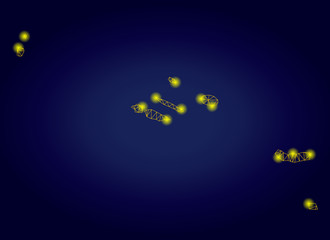 Fototapeta premium Yellow mesh vector Azores Islands map with glare effect on a dark blue gradiented background. Abstract lines, light spots and circle dots form Azores Islands map constellation.