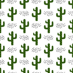 Naklejka premium Cactus seamless pattern background, succulent modern texture, vector illustration