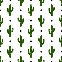 Cactus seamless pattern background, succulent modern texture, vector illustration