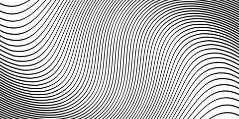 Wave monochrome background. Simple linear halftone  texture. Vector black & white background. Abstract dynamical rippled surface. Visual  3D effect. Illusion of movement.