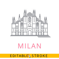 Milan Duomo Italy. Easy editable stroke line icon.