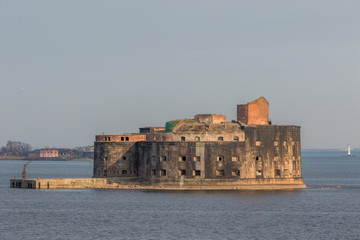 Historical Fort Alexander 1 Plague near the southern coast of Kronstadt.