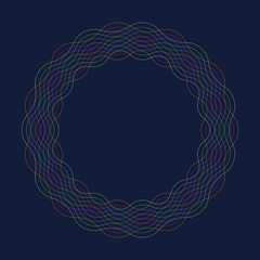 Circle Guilloch in vector, circle border frame, abstract round frame from thin lines, dark blue background