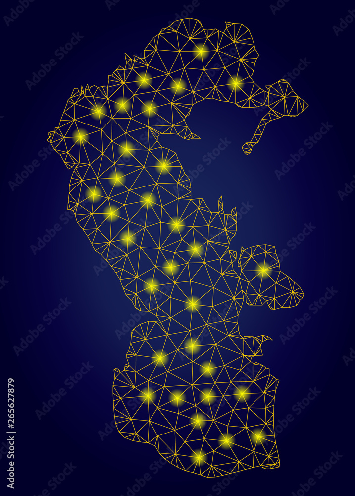 Aufkleber yellow mesh vector caspian sea map with glow effect on a dark blue gradiented background. abstract l