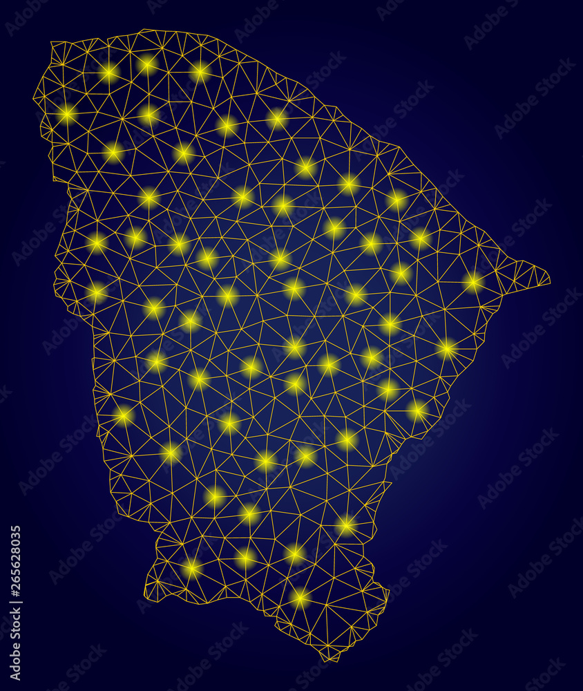 Poster yellow mesh vector ceara state map with glare effect on a dark blue gradiented background. abstract 