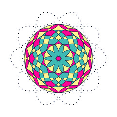 Stylized flower design isolated on white background, round design element, modern t-shirt print