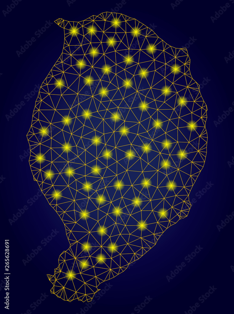 Aufkleber yellow mesh vector corvo island map with glitter effect on a dark blue gradiented background. abstra