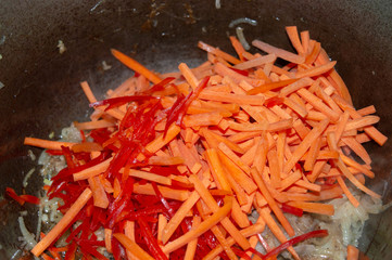fried onions, paprika and carrots