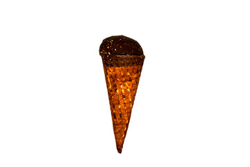 ice cream horn with chocolate icing on a white background