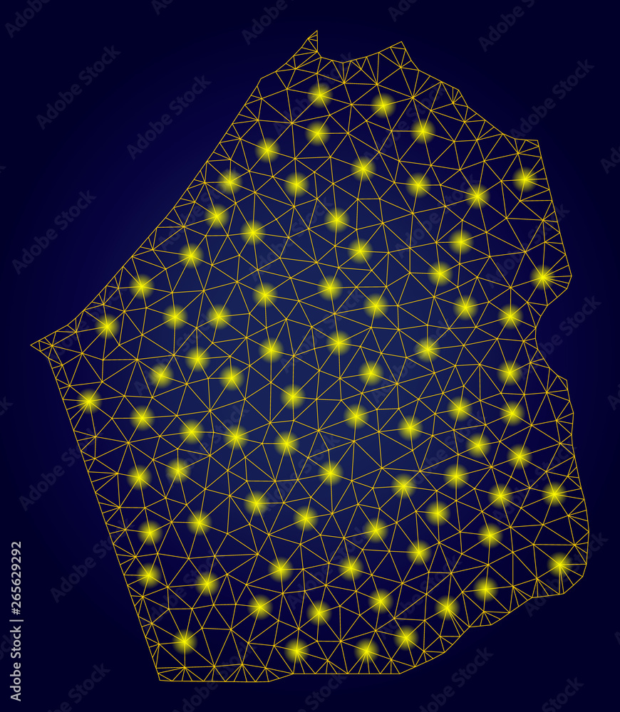 Poster yellow mesh vector dubai emirate map with glare effect on a dark blue gradiented background. abstrac
