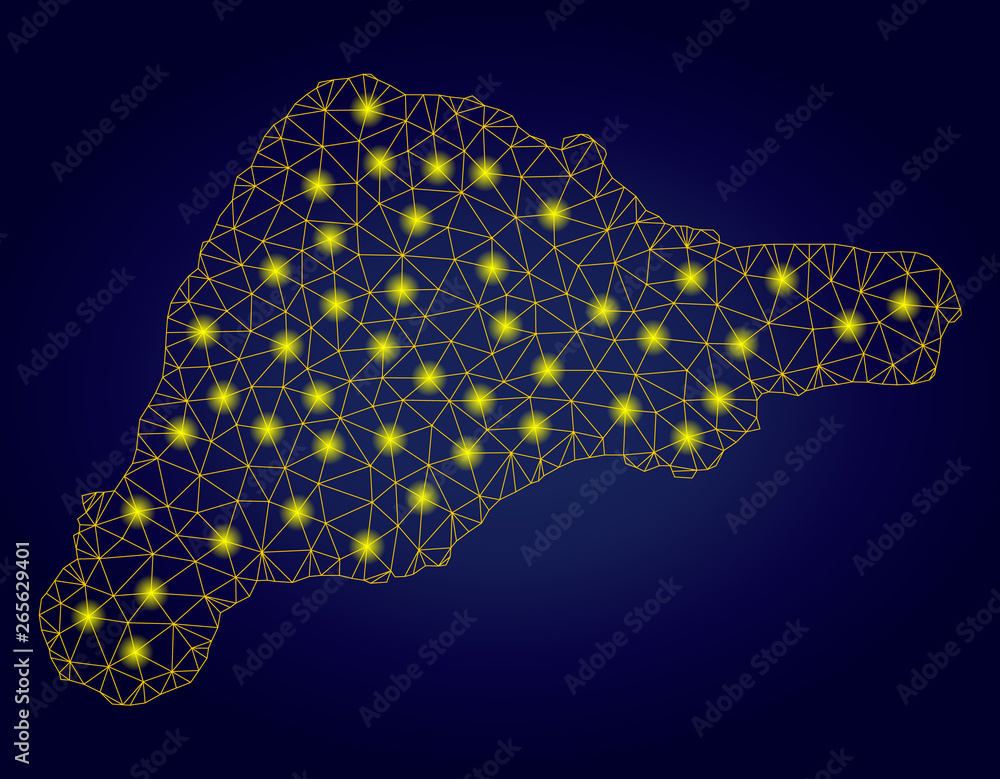 Poster yellow mesh vector easter island map with glare effect on a dark blue gradiented background. abstrac