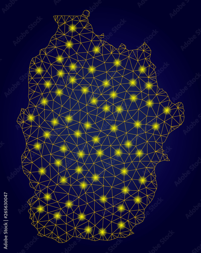 Poster yellow mesh vector flores island of azores map with glare effect on a dark blue gradiented backgroun