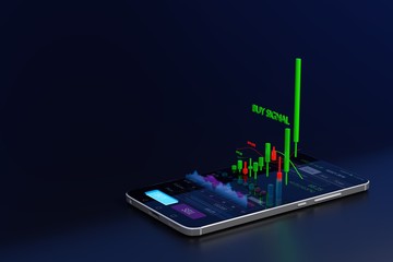 Stock Signal, Buy Signal, Sell Signal, Mobile foreign exchange trading - 3d render