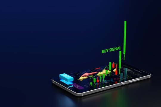 Stock Signal, Buy Signal, Sell Signal, Mobile Foreign Exchange Trading - 3d Render