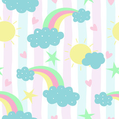 seamless rainbow and clouds pattern vector illustration - 265631828