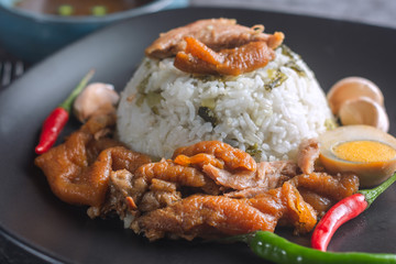 Stewed Pork Leg on Rice Thai Recipe.