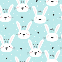 Seamless pattern with cute little bunny. vector illustration