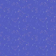 Seamless violet space background with 12 zodiacal constellation and stars - Vector - 265633472