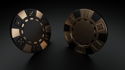 Fototapeta na wymiar Black Golden Casino Chips Isolated On The Black Background - 3D Illustration