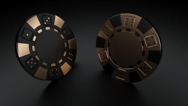 Black Golden Casino Chips Isolated On The Black Background - 3D Illustration