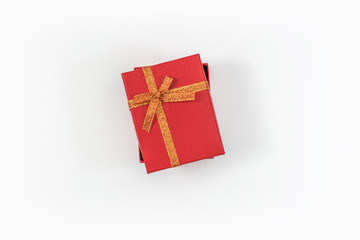 Red cardboard box for gifts, isolated, white background