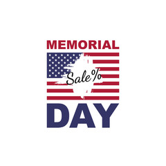 United States Happy Memorial Day Sale banner - Remember and honor. USA flag and hand drawn ink brush stripes on white background, Vector illustration.