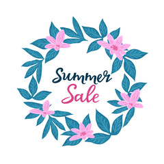 Summer sale template for seasonal discounts. Floral posters or banner design with flowers