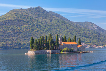 Saint George Island and monastery situated in Kotor Bay from Montenegro 