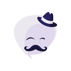 speech bubble with hipster mustache and hat