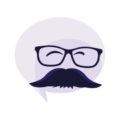 speech bubble with hipster mustache and glasses