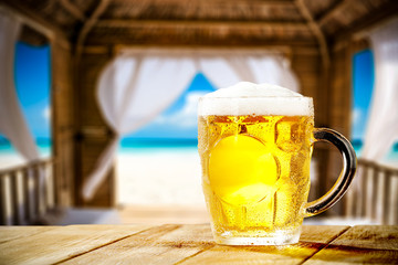 Summer beer and beach landscape 