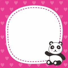 Cute pink frame background with cute panda illustration 
