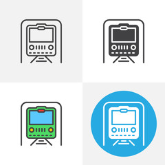 Subway train icon. Line, glyph, flat and filled outline colorful version, Underground train railway outline and flat vector sign. Symbol, logo illustration. Different style icons set