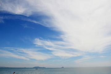 Blue sky with clouds over the sea for background, wallpapers, seascape and clear sky  background.