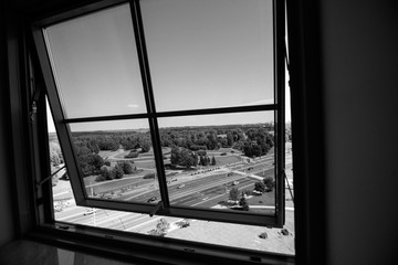 panoramic view of window and nice big city