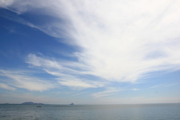 Blue sky with clouds over the sea for background, wallpapers, seascape and clear sky  background.