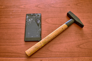 A smartphone with a broken screen