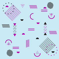 Trendy geometric elements memphis cards. Retro style texture. Modern abstract design poster, cover, card design. Vector illustration