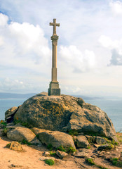 Croos in Finisterre surrounded by sea in the end of Camino de Santiago.