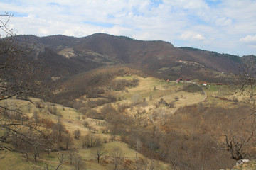 View from the ruins of an ancient stone Klek fortress on the hill near Zlatar mountain, Serbia