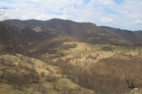 View from the ruins of an ancient stone Klek fortress on the hill near Zlatar mountain, Serbia