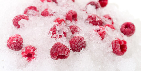 Frozen raspberries, covered with hoarfrost.