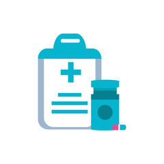 clipboard with document hospital and bottle medicine