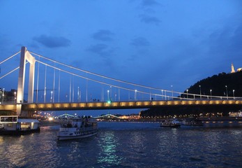 Fototapeta na wymiar Bridge cross the river in the Budapest. Night landscape