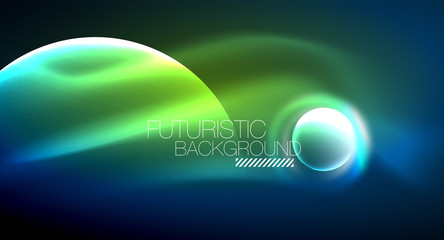 Blue neon bubbles and circles futuristic abstract background