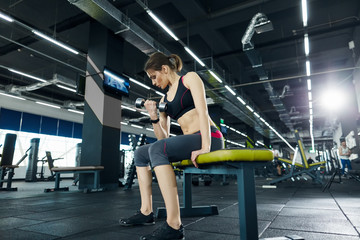 Obraz na płótnie Canvas Beautiful fit girl posing in gym